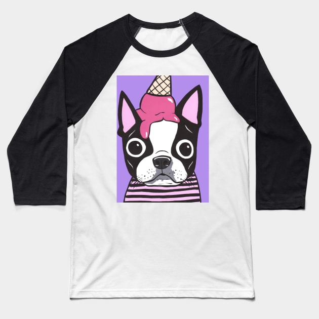 Boston Terrier Ice Cream Baseball T-Shirt by turddemon